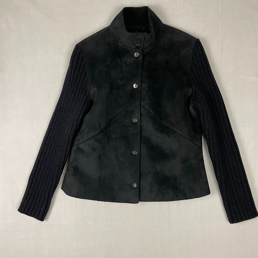 Vintage City DKNY Women's Blazer Sweater Jacket Wool Snap Buttons Size L Petite